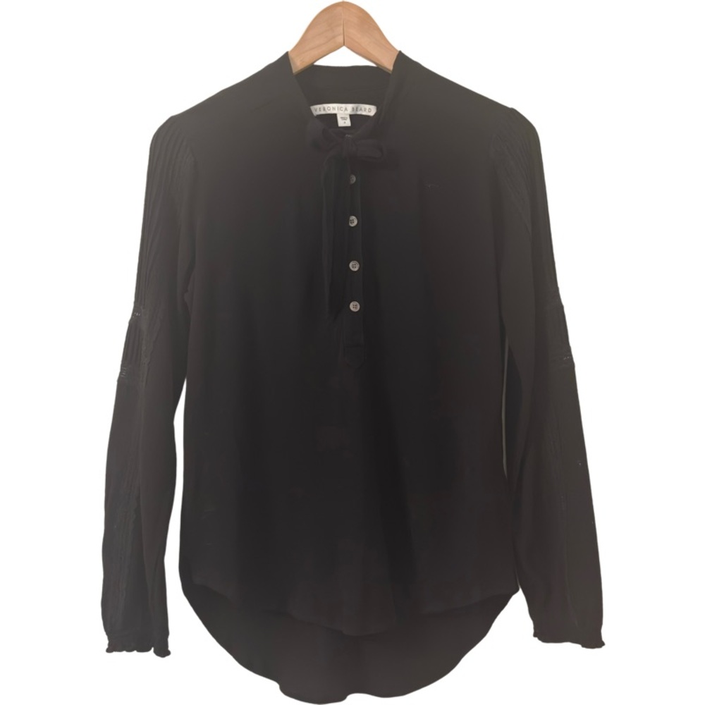Veronica Beard Eva Tie Neck Lace Accent Blouse in Black Size 4 - Picture 8 of 13